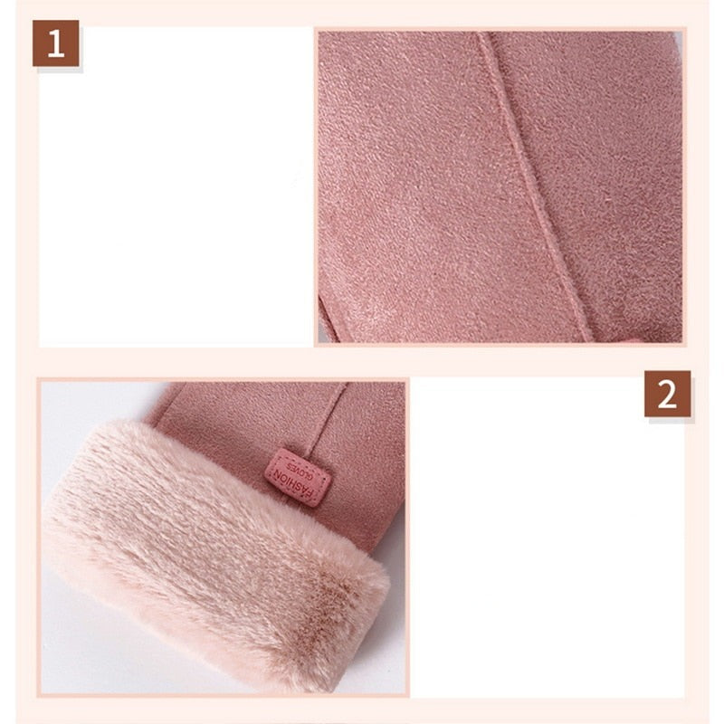 Hoogwaardige waterdichte touchscreen dameshandschoenen, met warme fleece voering en bontrand.