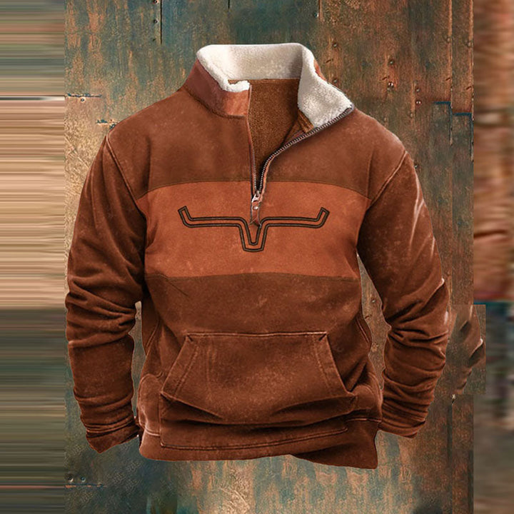 Mannelijke, warme trui met halve rits, perfect voor een comfortabele en stijlvolle look tijdens de koude herfstdagen.