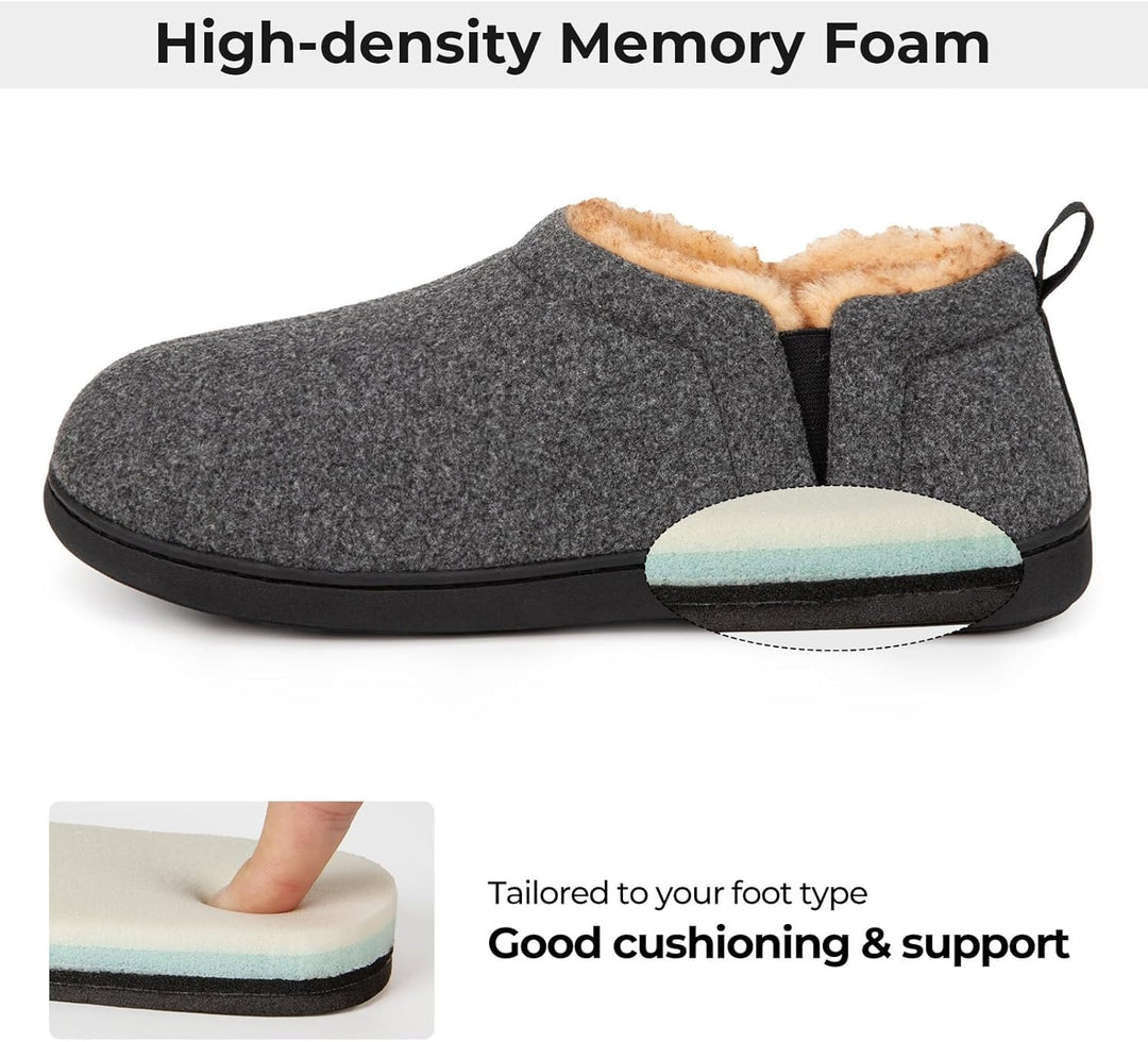 Donkergrijze warme heren pantoffels Noah, met memory foam zool.