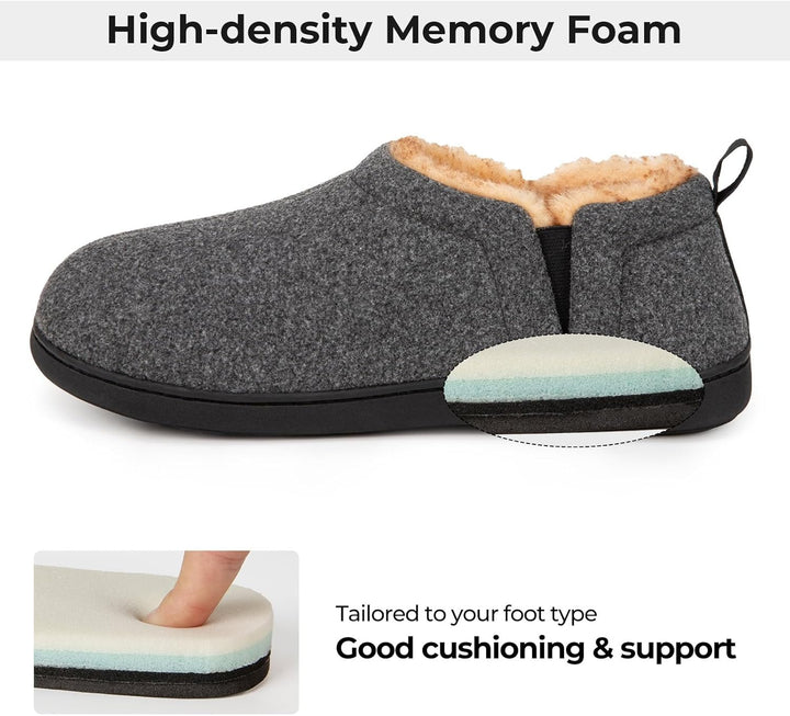 Donkergrijze warme heren pantoffels Noah, met memory foam zool.