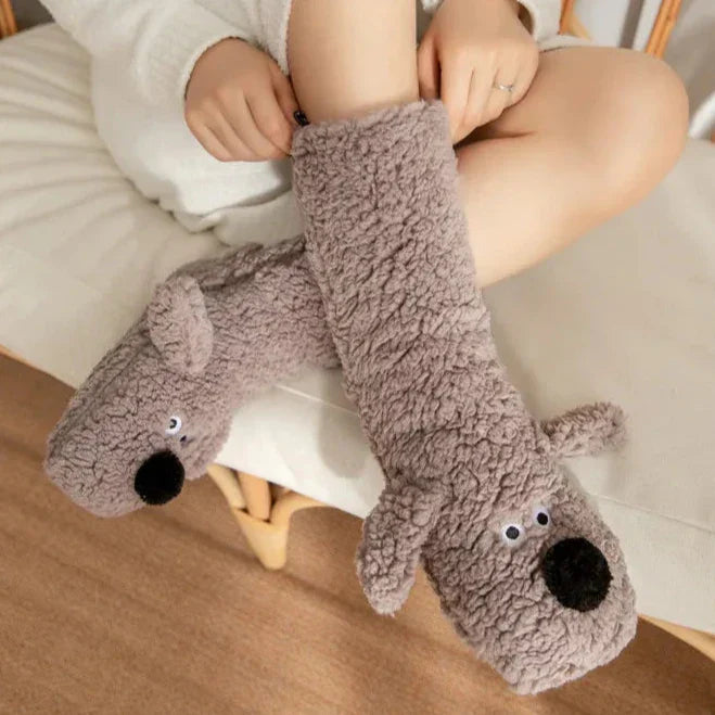 Knusse dames & heren sokken met schattig hondenpatroon. Warme, zachte en grappige winter sokken.