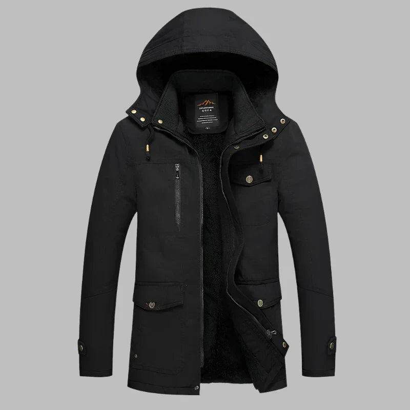 Stijlvolle heren parka 'ArcticShield' met warme fleece voering en bontkraag; perfect voor winterse dagen.