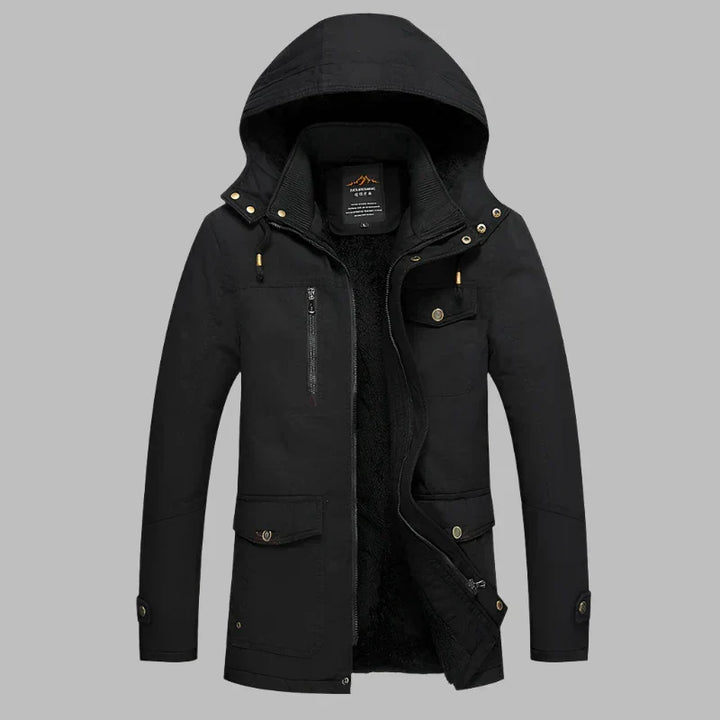 Stijlvolle heren parka 'ArcticShield' met warme fleece voering en bontkraag; perfect voor winterse dagen.
