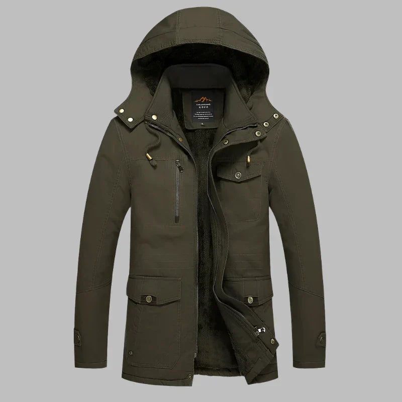 Waterdichte 'ArcticShield' heren winterjas met warme bontkraag, ontworpen voor comfort outdoor in de winter.