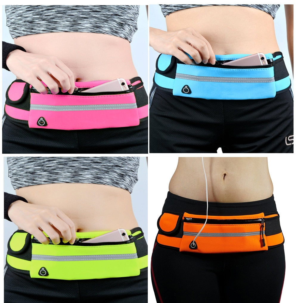 Waterdicht hardloop heuptasje voor veilig en droog sporten, unisex model.