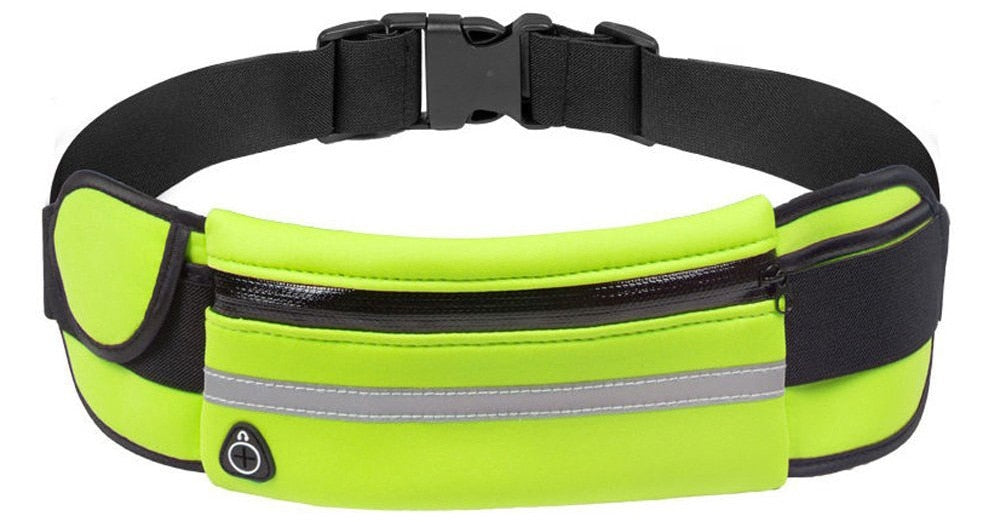 Slank waterdicht hardloop heuptasje met verstelbare band, perfect voor een actieve levensstijl.