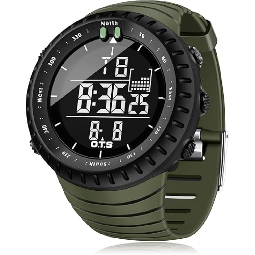 Digitaal herenhorloge Henry, schokbestendig, met alarm, stopwatch en led-display, ideaal voor hardlopen.
