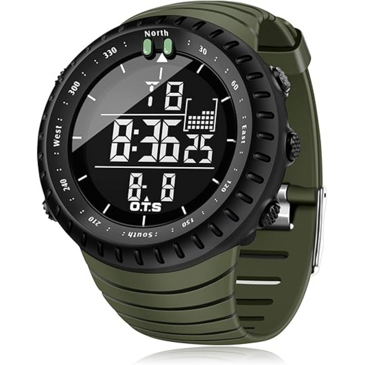 Digitaal herenhorloge Henry, schokbestendig, met alarm, stopwatch en led-display, ideaal voor hardlopen.