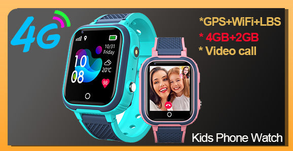 "Waterdicht kinder GPS-horloge met videobellen, SOS-functie, in blauw, roze of zwart, ideaal voor veiligheid en avontuur."