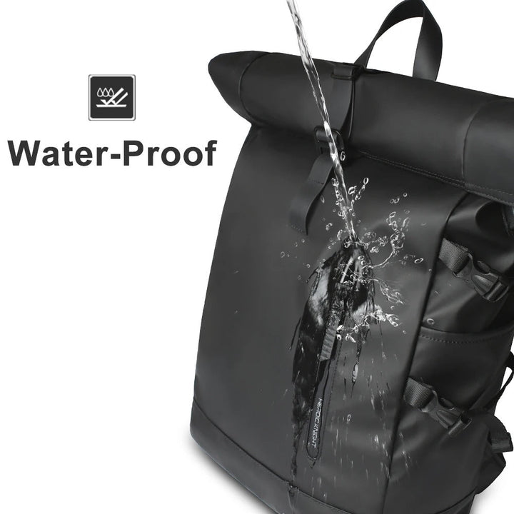 "Waterdichte 3-in-1 fietstas rugzak, zwart, rolltop, duurzaam zeildoek, veelzijdige, strakke tas voor fietsers en woon-werkve