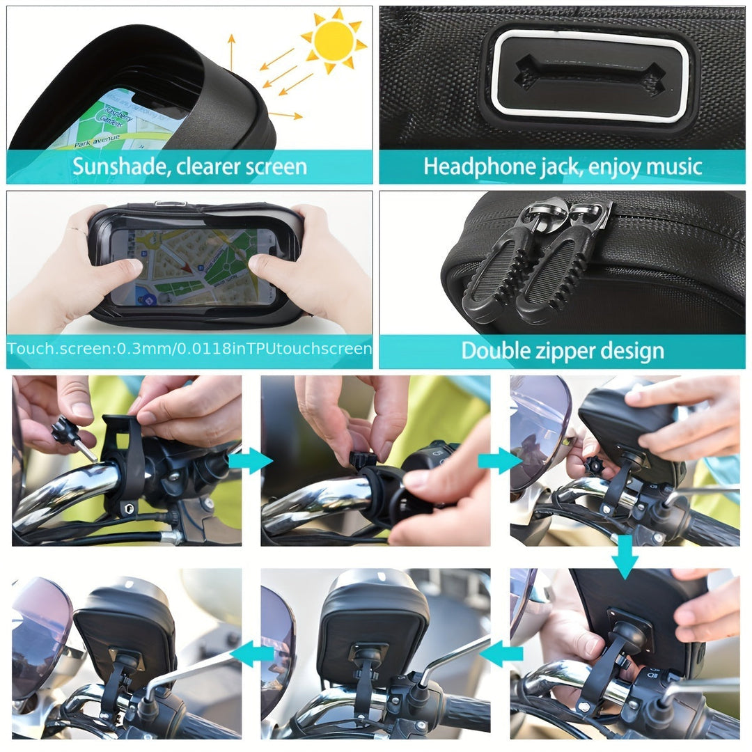 Rood-zwarte waterdichte telefoonhouder, 360° draaibaar voor motor of fiets, inclusief montage.