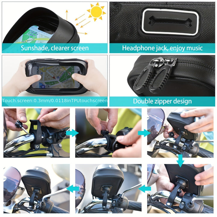 Rood-zwarte waterdichte telefoonhouder, 360° draaibaar voor motor of fiets, inclusief montage.