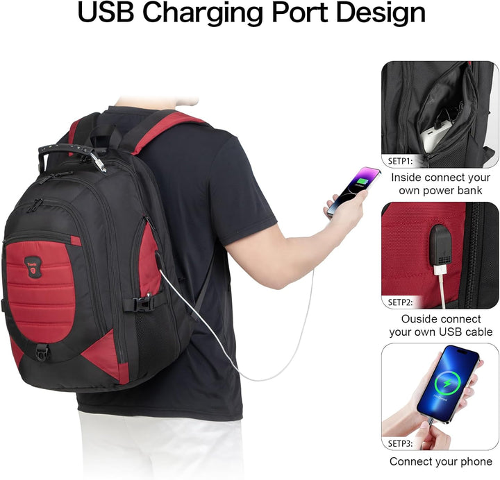 Veilige waterbestendige rugzak met USB-poort en anti-diefstal design, geschikt voor 17.3" laptop, werk en reizen.