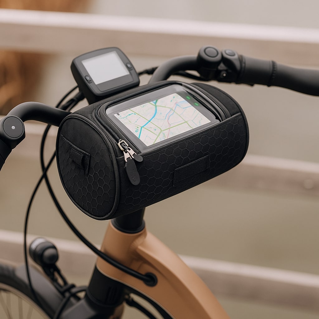 Stijlvolle waterdichte fietstas met touchscreen; beschikbaar in diverse kleuren voor personalisatie.