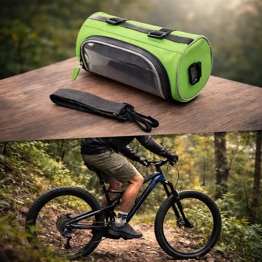 Praktische waterdichte stuurtas met touchscreen voor smartphone en kleine fietsbenodigdheden.