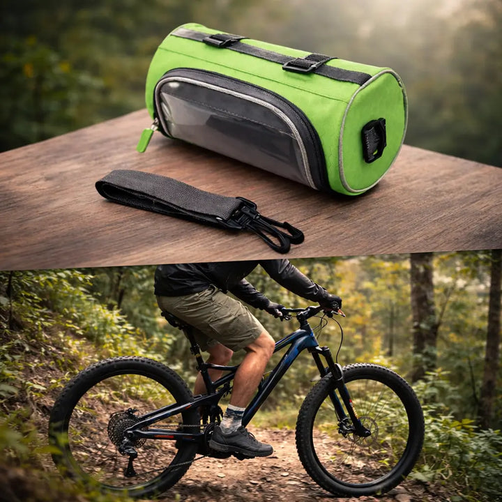 Praktische waterdichte stuurtas met touchscreen voor smartphone en kleine fietsbenodigdheden.