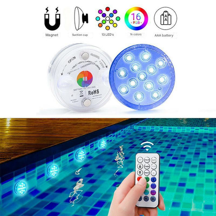 Flexibele GlowRipple LED onderwaterverlichting met afstandsbediening voor dynamische kleuren in uw tuin.
