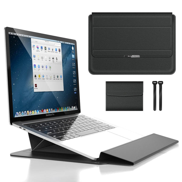 Slanke, waterdichte laptop sleeve met verborgen standaard, gemakkelijk mee te nemen en past in elke tas.