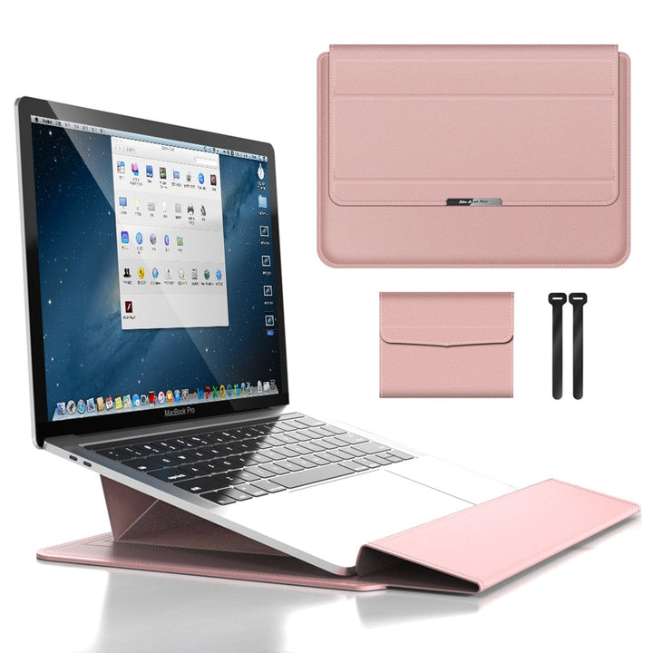 Close-up van de waterafstotende stof van de laptop sleeve, perfect voor bescherming tegen regen en morsen.