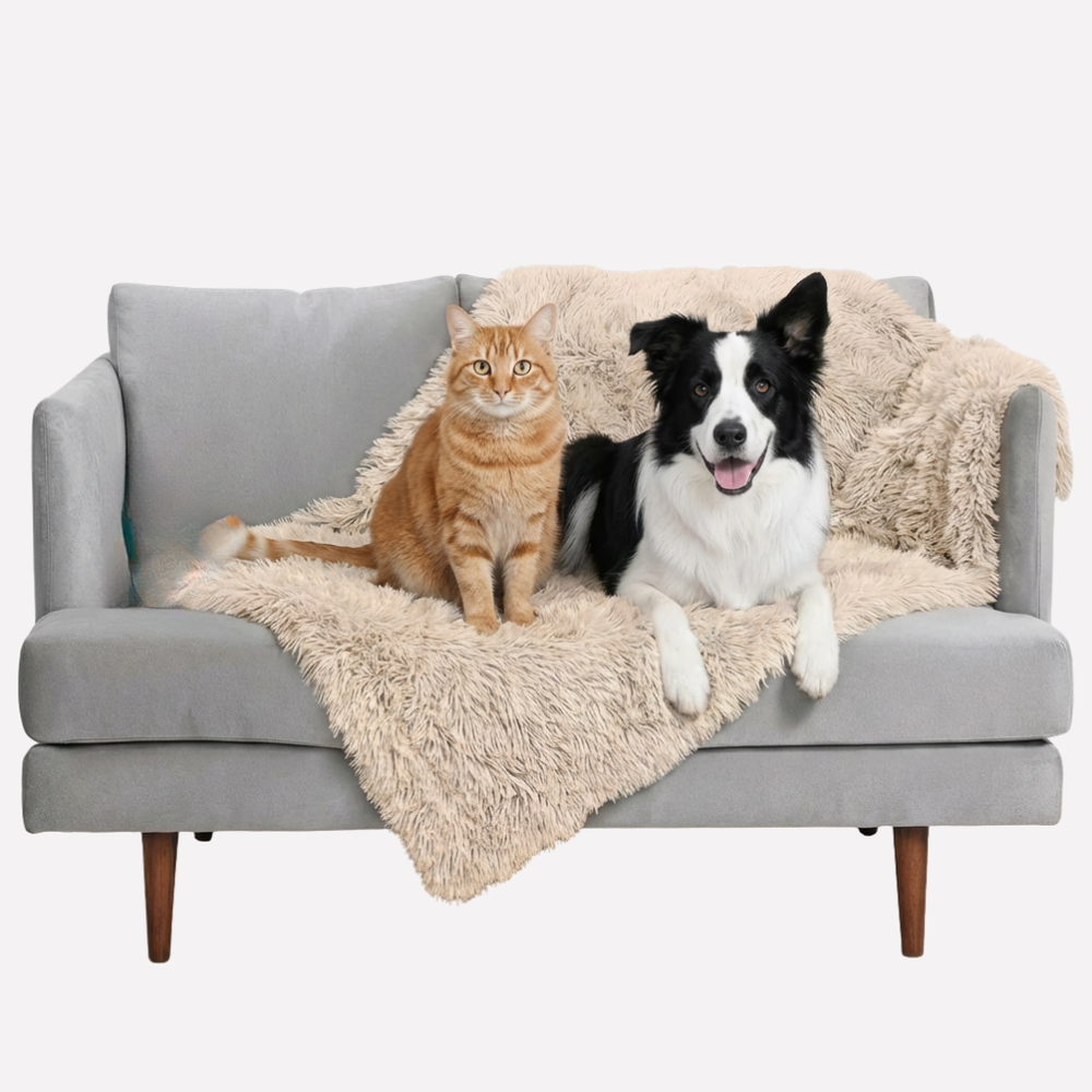 Zachte waterdichte huisdierdeken (XL) voor honden & katten in grijs/taupe nepbont. Ideaal voor dierencomfort.