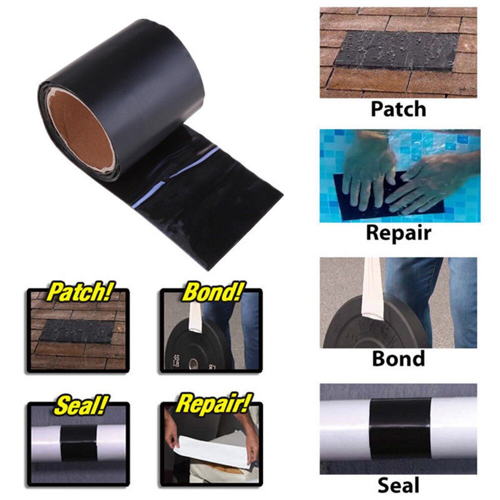 Hand brengt zelfklevende waterdichte afdichtingstape aan voor snelle en effectieve reparatie.