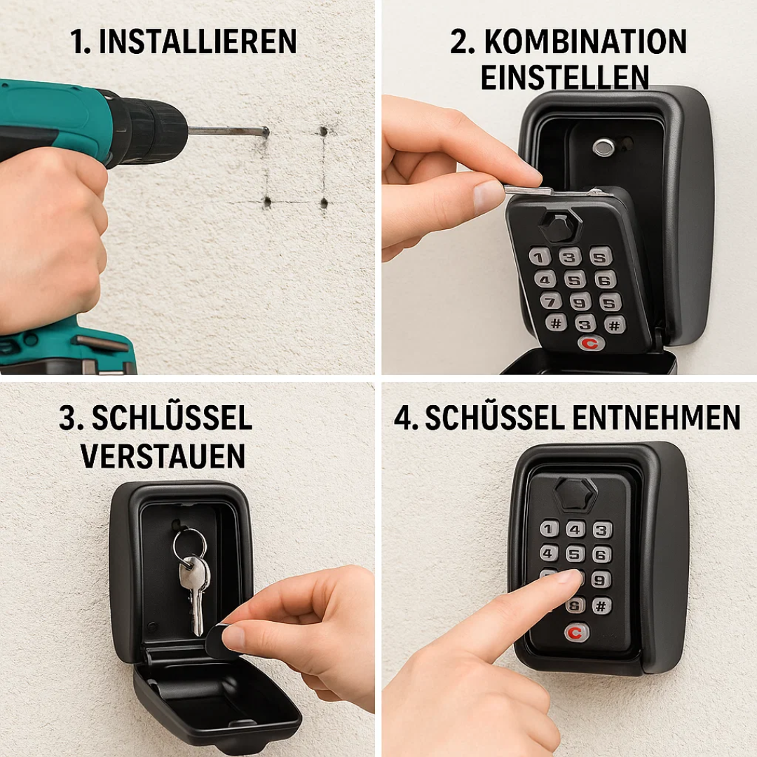 Open sleutelkluisje voor buiten; toont ruime sleutelopslag en stevige weerbestendige constructie.
