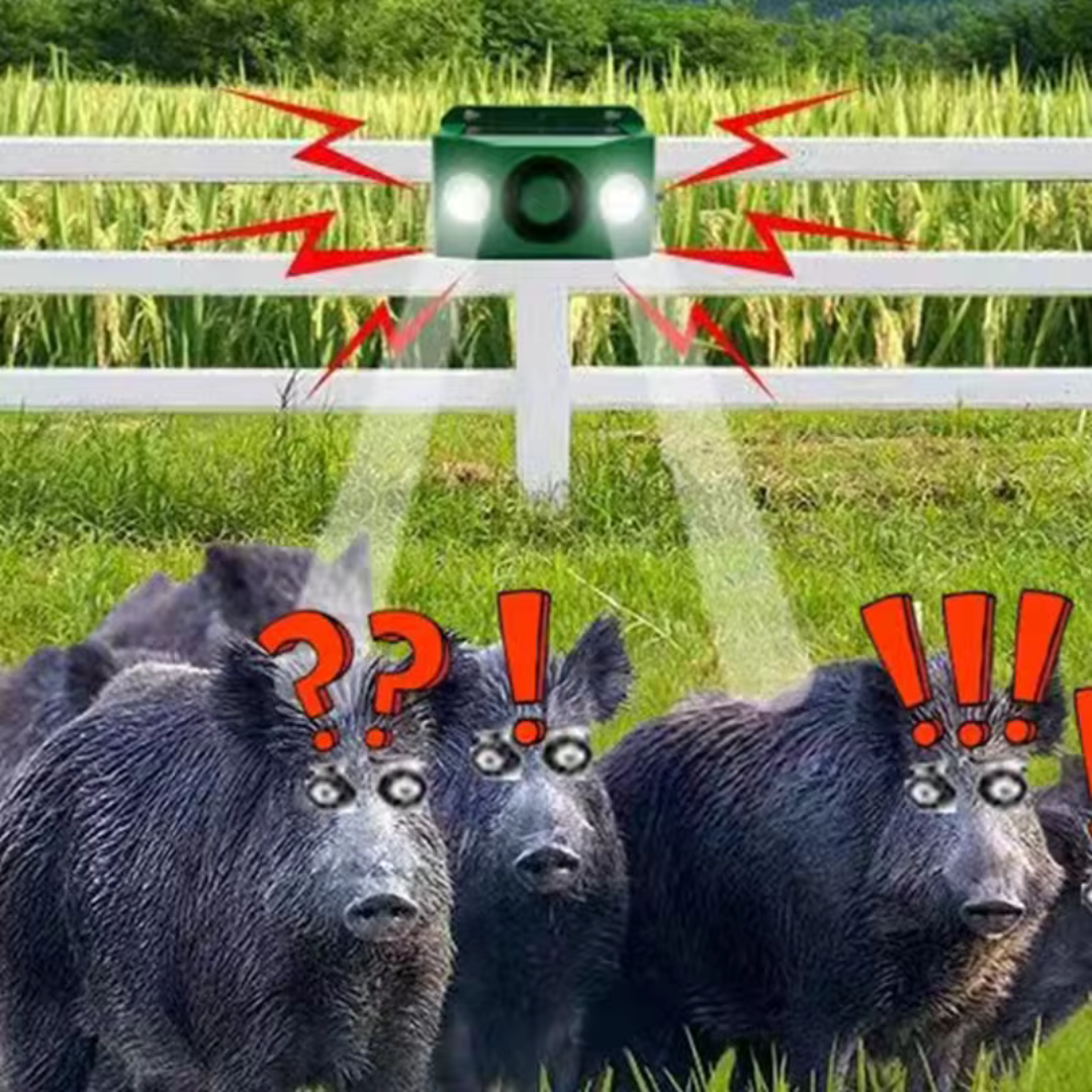 WildGuard zonne-energie dierenverjager met bewegingssensor, ideaal voor ongediertebestrijding.