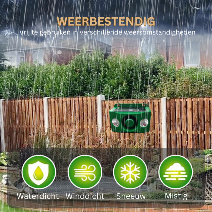 De WildGuard afschrikker in actie, verjaagt dieren diervriendelijk uit je tuin en van je erf.