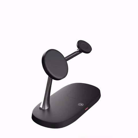 Zwart draadloos laadstation, 3-in-1 snellader voor MagSafe iPhone, Apple Watch en AirPods.