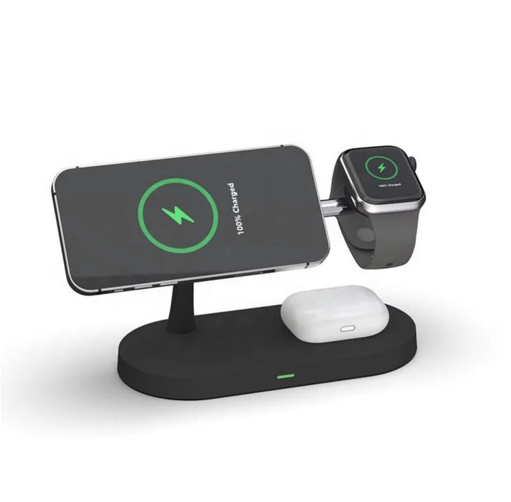 Compact wit 3-in-1 draadloos laadstation, perfect voor nachtkastje, laadt snel al je apparaten.