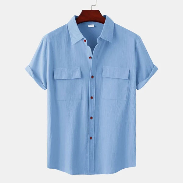 Wit heren casual overhemd met korte mouwen en knopen, relaxed fit voor de zomer.