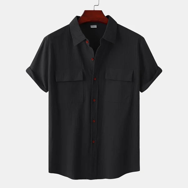 Stijlvol blauw casual herenshirt met korte mouwen, perfect voor zomerkleding en herenmode.
