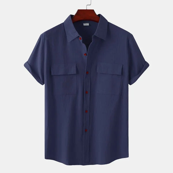 Comfortabel herenoverhemd met knopen en korte mouwen in grijs, ideaal voor casual mode.