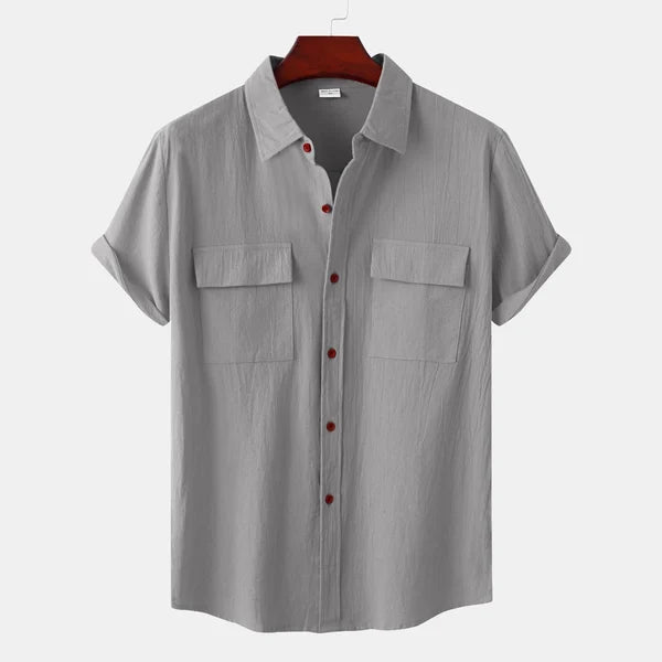 Zwart heren overhemd korte mouw, relaxed fit met knoopsluiting, zomerklaar en stijlvol.