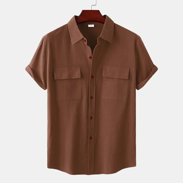 Groen casual heren overhemd met korte mouwen, comfortabel en trendy voor herenmode.