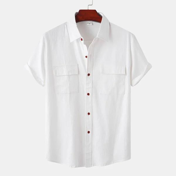 Modern casual overhemd voor heren, korte mouwen en knopen, verkrijgbaar in diverse kleuren.