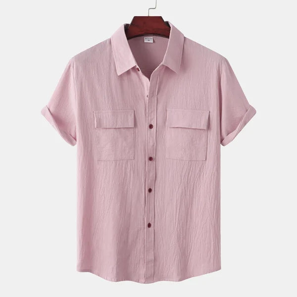 Lichtgewicht casual herenoverhemd, korte mouwen, knopen, perfect voor warme zomerdagen.