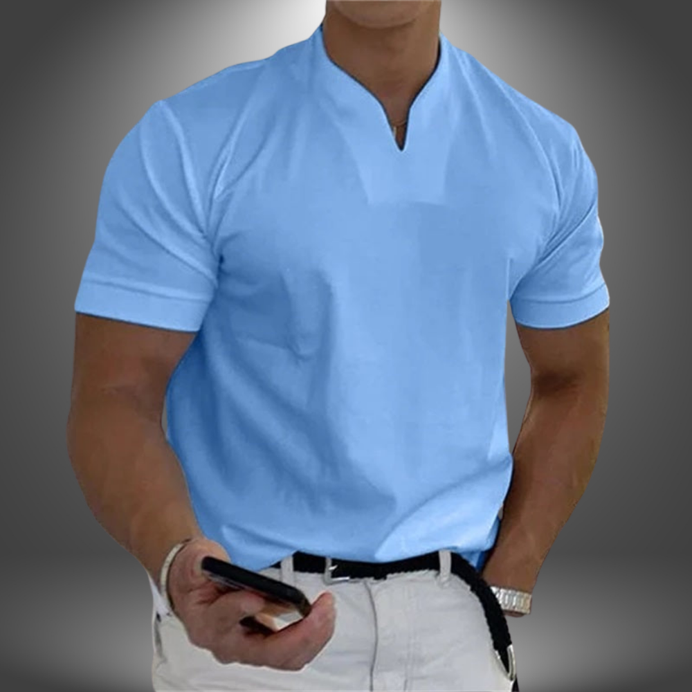 Veelzijdig heren T-shirt met V-hals en korte mouwen voor moeiteloze casual stijl en dagelijks comfort.