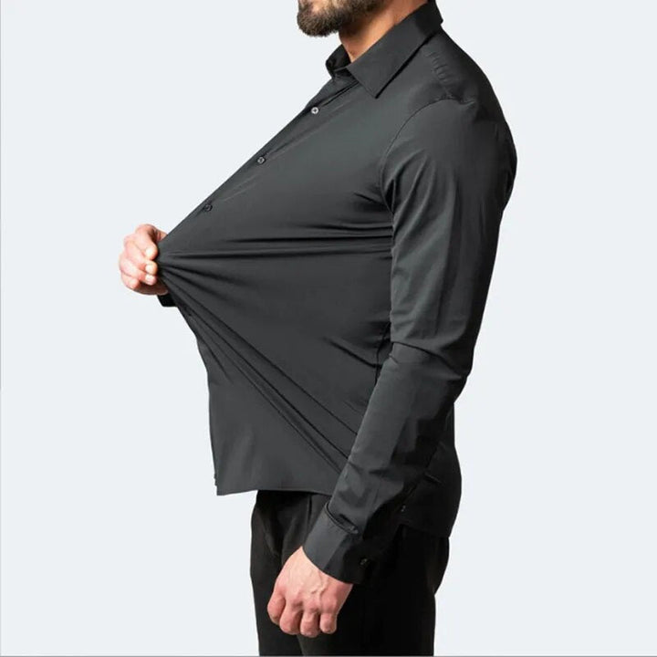 Zwart heren overhemd, strijkvrij, perfect voor formele events of een avondje uit, comfortabel.