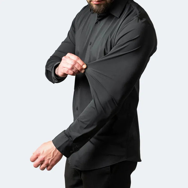 Wit zakelijk heren overhemd, kreukvrij, met lange mouwen, ideaal voor de moderne professional.