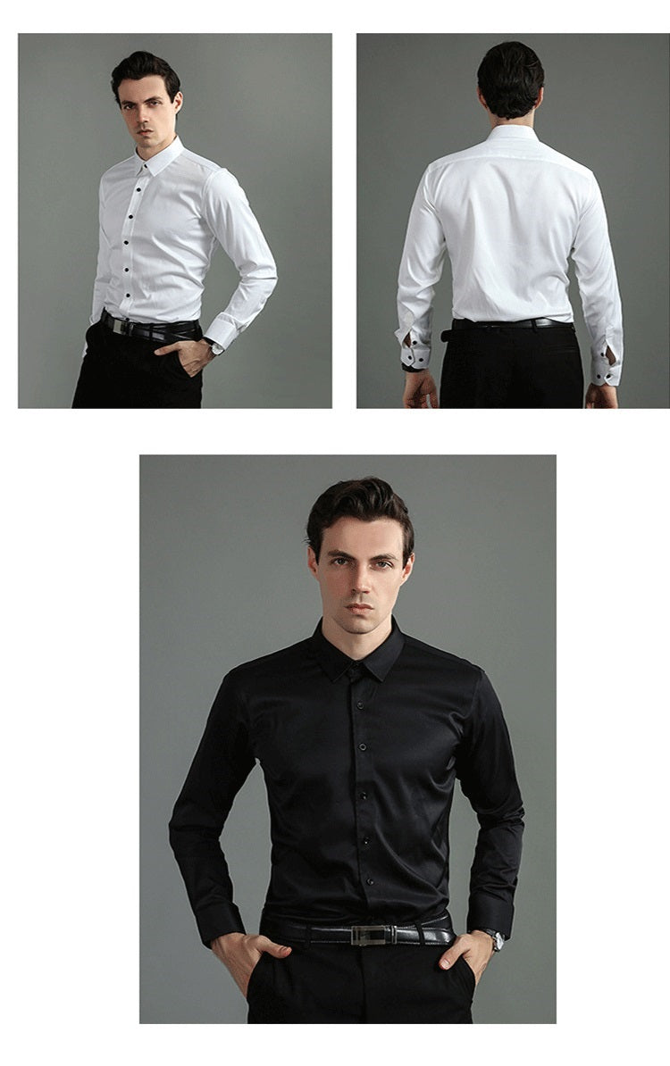 Rood strijkvrij heren overhemd, elegant en levendig, voor een opvallende zakelijke look.