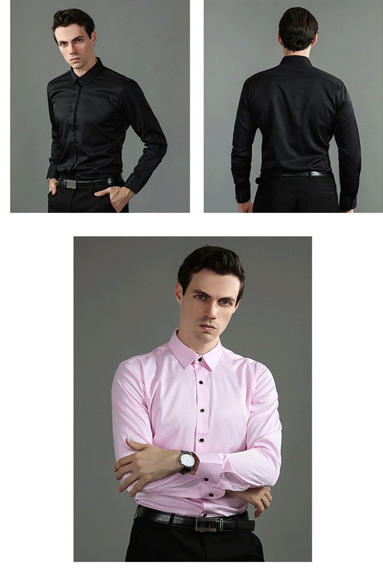 Wit slim-fit overhemd heren, strijkvrij en ademend, voor een scherpe, nette en comfortabele presentatie.