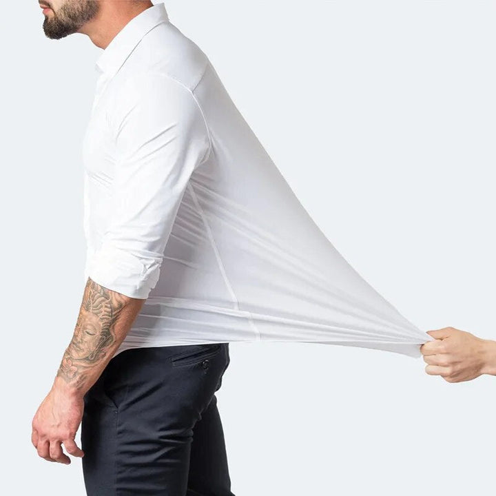 Blauw kreukvrij heren overhemd, comfortabel en netjes, ideaal voor een professionele look.