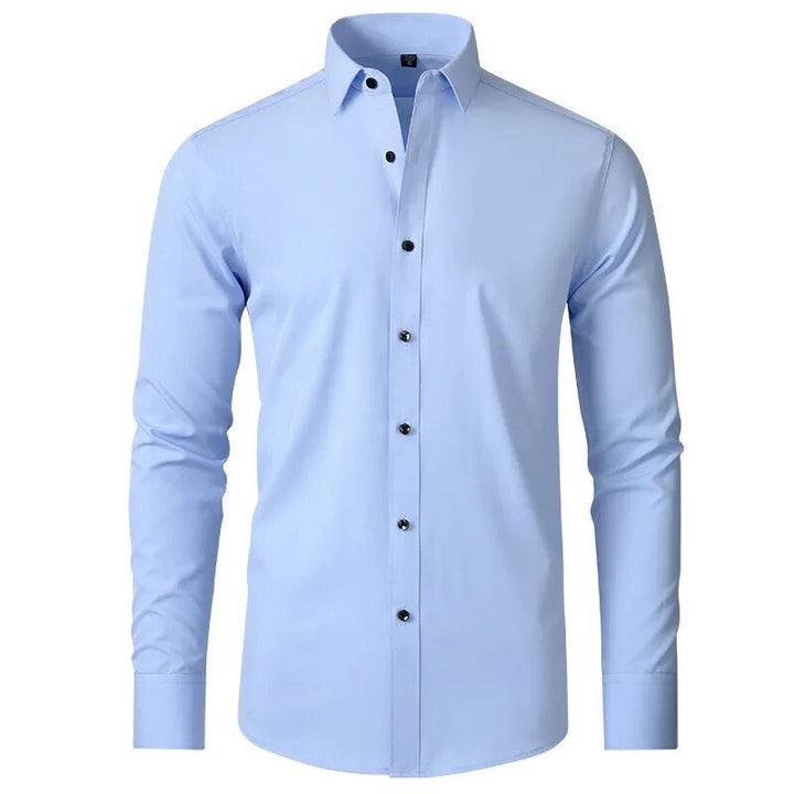 Zwart strijkvrij zakelijk overhemd voor heren, stijlvol en onderhoudsvriendelijk, essentieel voor mode.