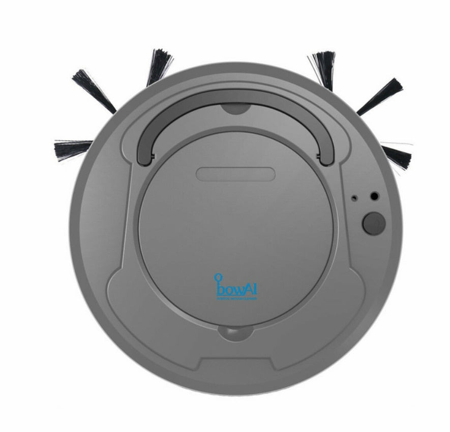 Zwarte slimme robotstofzuiger. Automatisch stofzuigen, vegen en dweilen voor gemak in huis.