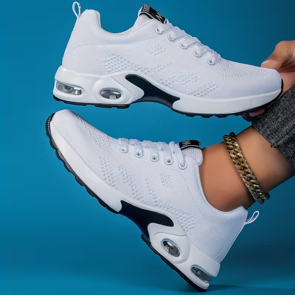 Witte dames luchtkussen sneakers met schokabsorberende zool voor optimaal comfort en een trendy, stijlvolle look.