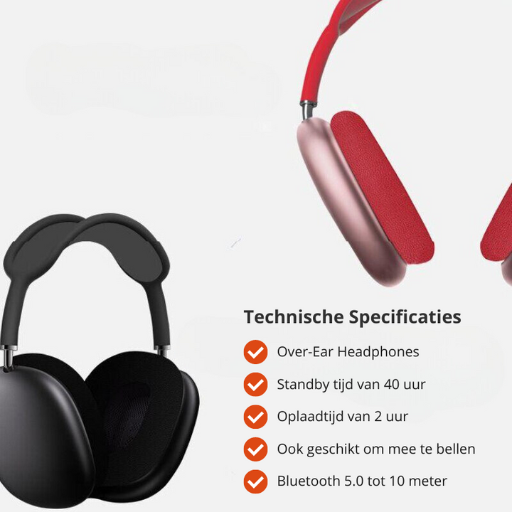 Zwarte Bluetooth koptelefoon, over-ear model. Uitstekende geluidskwaliteit en comfort voor lange sessies.
