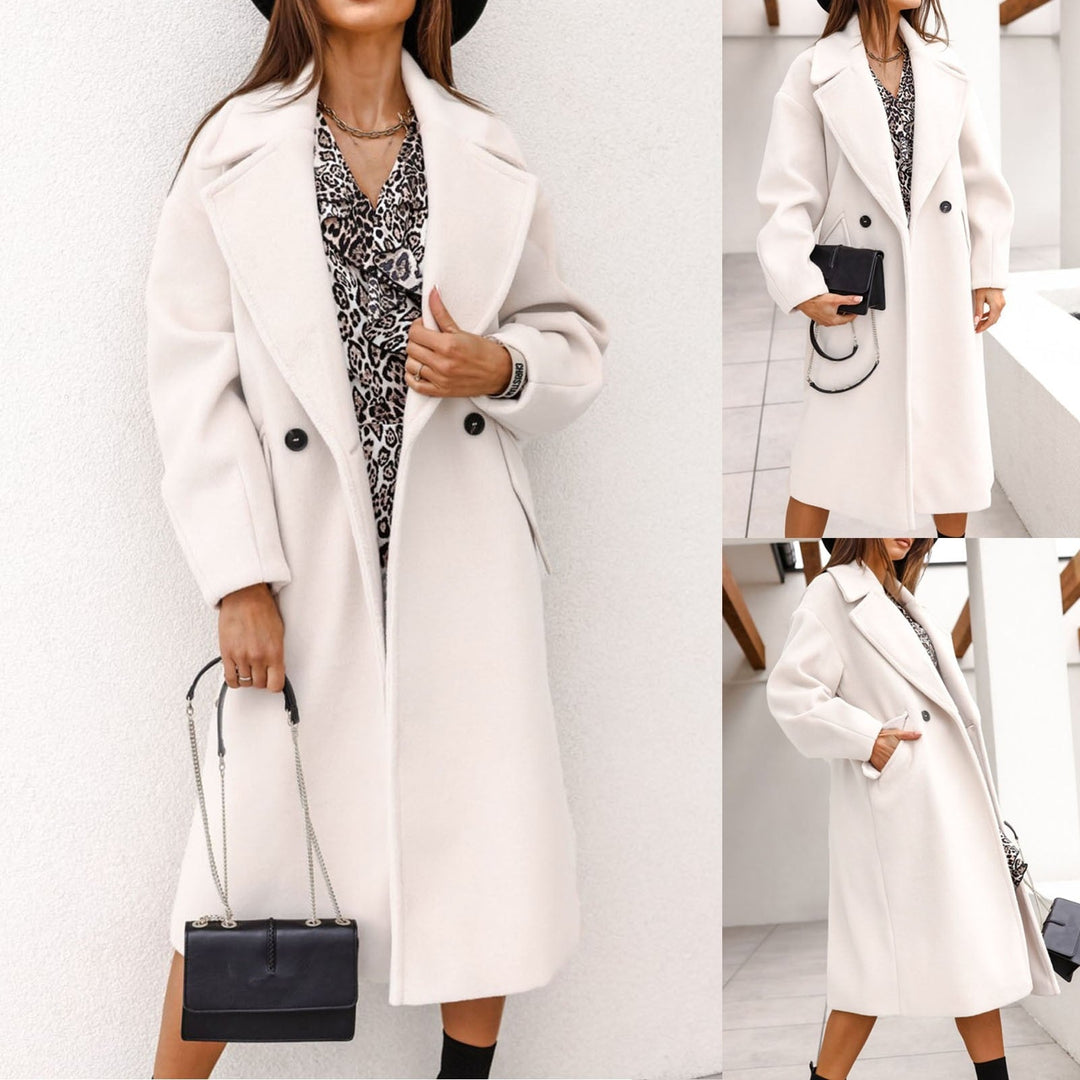 Witte lange dames winterjas (JulesJacket), warm en stijlvol, perfect voor koude winterdagen.