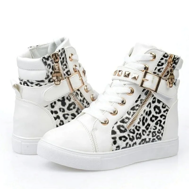 Veelzijdige witte leren hoge dames sneakers 'Ava' met rits; perfect voor een trendy casual of sportieve outfit.