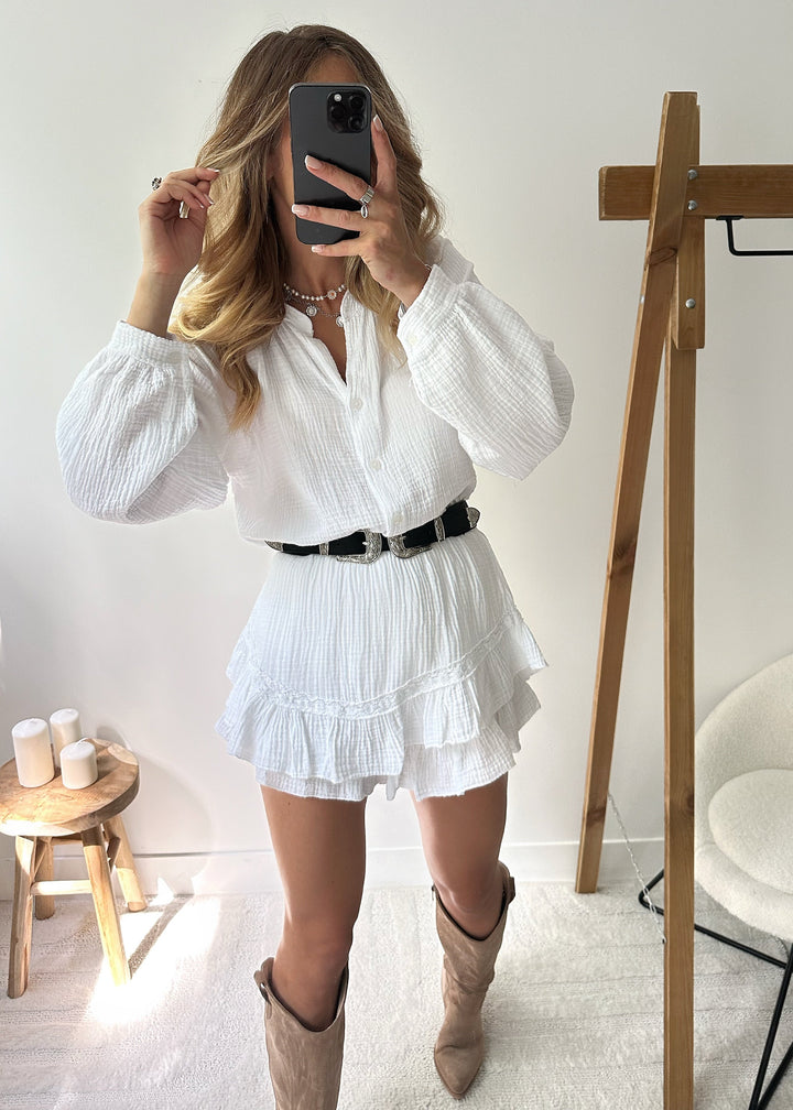 Luchtige katoenen dames zomerset (one size) met ademende blouse en short, ideaal voor casual dagen of strandwandelingen.